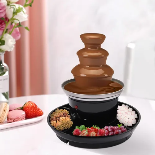 Vista 3 de Fuente de fondue de chocolate de 3 niveles, máquina de fuente de fondue de chocolate de acero inoxidable de 40 W, juego de fondue de chocolate