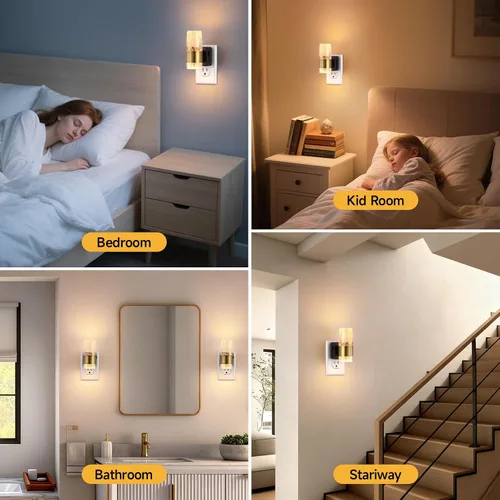 Vista 8 de Luces nocturnas LED regulables de acrílico enchufable, sensor de atardecer a amanecer, paquete de 2 Brillo ajustable de 0-100 lúmenes. Ambiente