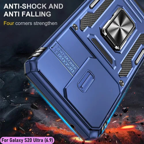 Vista 7 de Funda resistente para Samsung Galaxy S20 Ultra, protección híbrida de goma de doble capa de grado militar con protector de cámara deslizante