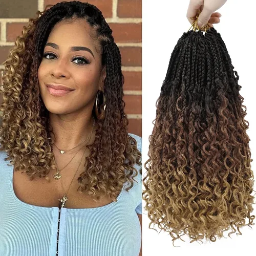 Vista 10 de Goddess Box Braids 1B3330 - Trenzas de ganchillo bohemias de 10 pulgadas para mujeres negras, paquete de 7 paquetes de trenzas bohemias preenlazadas