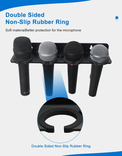 Vista 3 de Soporte de micrófono múltiple para micrófonos con cable e inalámbricos, soporta hasta 4 micrófonos, organizador de micrófono múltiple para soporte
