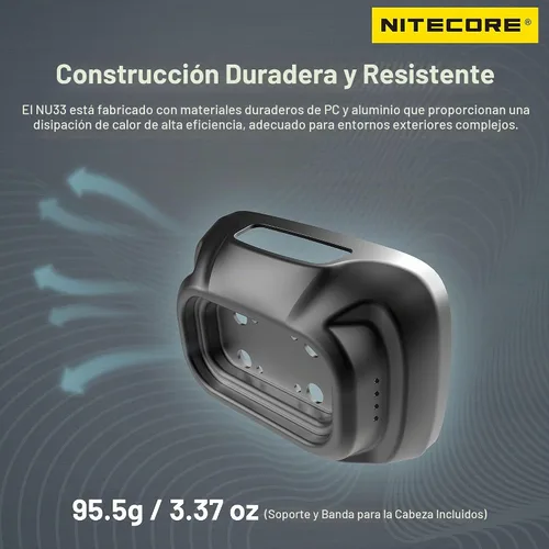 Vista 4 de Nitecore NU33 700 Lumen Aluminio Faro Triple Fuentes de Luz USB-C Recargable Faro Etiqueta