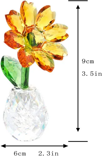 Vista 2 de QFkris Figura de girasol de cristal de 3.5 pulgadas, adorno coleccionable de flores de cristal, decoración del hogar, regalos de recuerdo (girasol)