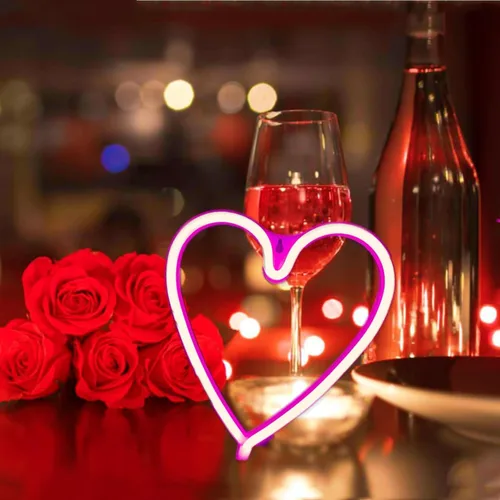 Vista 5 de 2 letreros de neón de corazón de San Valentín, funciona con pilas, luces LED de neón rosa, decoración de pared para dormitorio, cocina, puerta, 2rosa