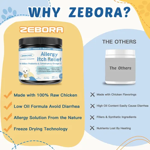 Vista 7 de ZEBORA Masticables para alergias para perros, apoyan las alergias estacionales y el alivio de la picazón, probióticos + omega-3 + calostro