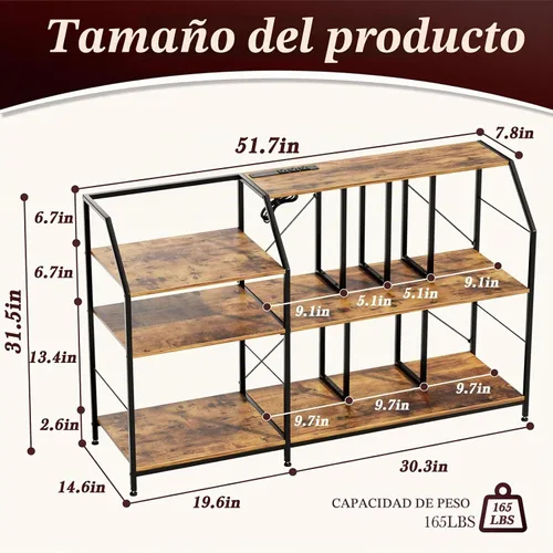 Vista 3 de Faesun - Soporte grande para tocadiscos con almacenamiento de discos de vinilo y tomas de corriente, gabinete de almacenamiento de más de 500 Marrón
