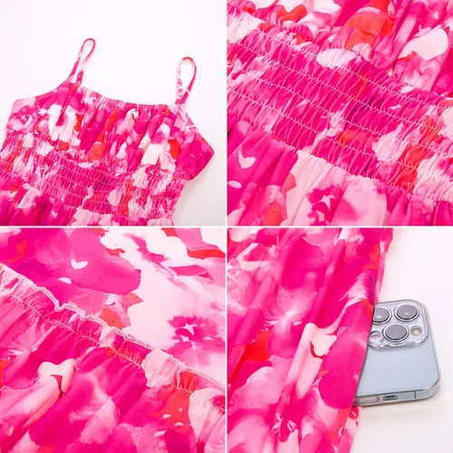 Vista 6 de GRACE KARIN Vestido largo de verano para mujer, sin mangas, floral, tirantes delgados, fruncido, bohemio, para playa, con bolsillos