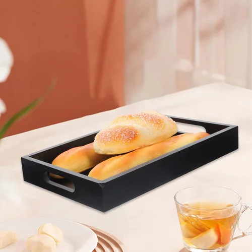 Vista 9 de UPKOCH Elegante bandeja de madera maciza grande decorativa para servir té, bandeja rectangular de madera para postres de desayuno