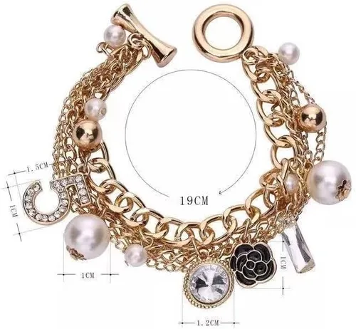 Vista 4 de Pulseras de oro para mujer, pulseras de camelia, regalos para mujeres y niñas, perlas, camelia, número 5
