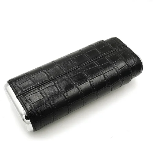 Vista 6 de Estuche de cigarros negro con cortador, soporte portátil de cuero para cigarros de viaje y kit de humidificador pequeño para hombres