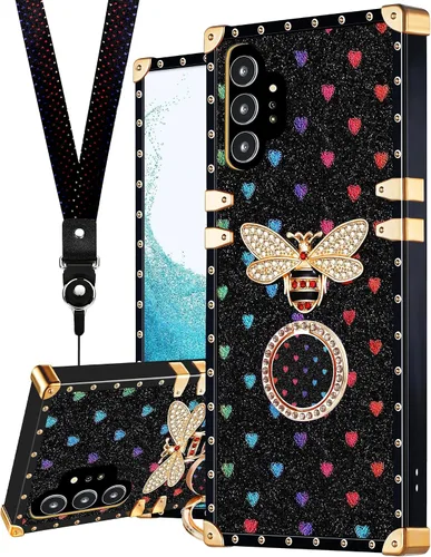 Vista 8 de Loheckle Funda para Samsung Galaxy Note 9 para mujer, diseño con soporte de anillo y cordón, elegante funda de lujo de abejas para Samsung Note 9 6.4