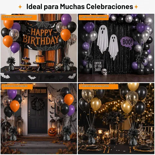 Vista 6 de Yunsailing 24 pesas de globo negro con cinta de 500 yardas, decoración