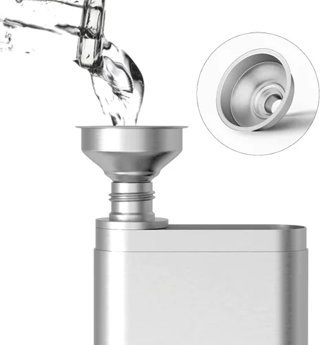 Vista 2 de Linkidea Petaca de acero inoxidable de 2 onzas con tubo de cigarro y embudo, funda de viaje portátil para calibre 50, regalo para hombres (plateado)