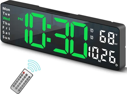 Vista 8 de Reloj digital, reloj de pared digital para decoración de sala de estar, reloj de mesa con alarma para dormitorio, reloj de pared grande con control