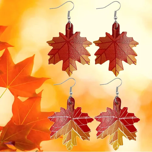 Vista 6 de Aretes de hoja de arce roja, aretes de otoño para mujer, aretes colgantes de Halloween, Acción de Gracias