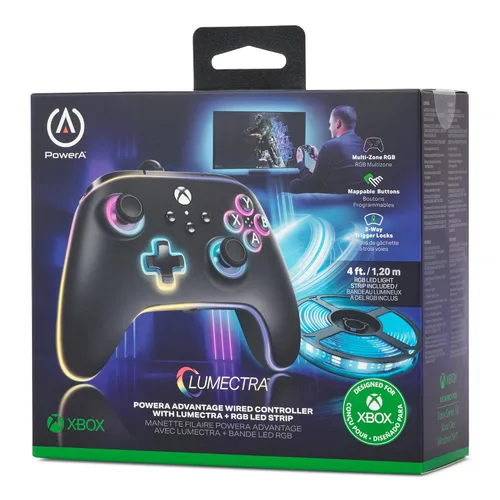 Vista 2 de PowerA Advantage Wired Controller for Xbox Series XS with Lumectra + RGB LED Strip - Black, gamepad, wired video game controller, gaming controller