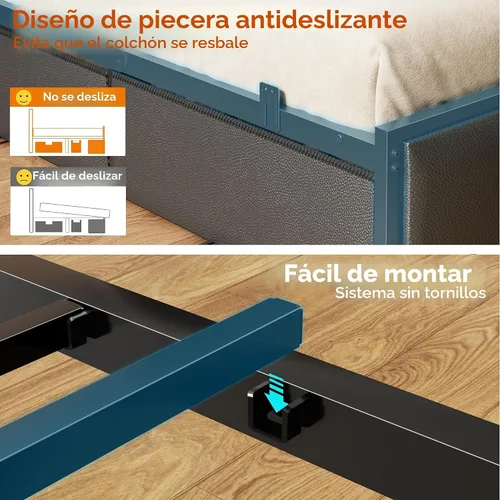 Vista 7 de OURPIC Base de cama de tamaño matrimonial, cabecera de almacenamiento de 2 niveles y 6 cajones de tela, plataforma tapizada de piel sintética, marco