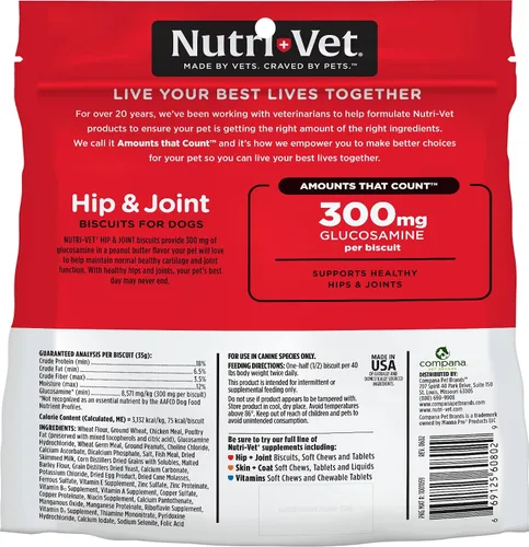 Vista 7 de Nutri-Vet Galletas de cadera y articulaciones para perros, suplemento de movilidad de razas grandes, 300 mg de glucosamina por golosina para perros