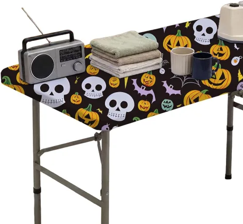 Vista 53 de Mantel Negro Ajustado con Elástico para Mesas Cuadradas de 34x34 Pulgadas Plegables, Fundas de Mesa de Cartón Lavables, Telas Elásticas de Spandex