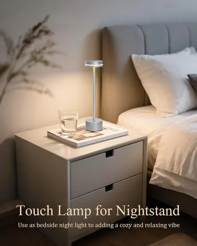 Vista 8 de Paquete de 2 lámparas de mesa LED inalámbricas recargables, lámpara de escritorio LED portátil de 5000 mAh, funciona con pilas, luz de mesa