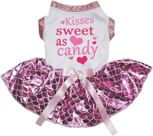 Vista 4 de Petitebella Kisses Sweet As Candy - Vestido para perro (blanco/rosa intenso, talla XS)