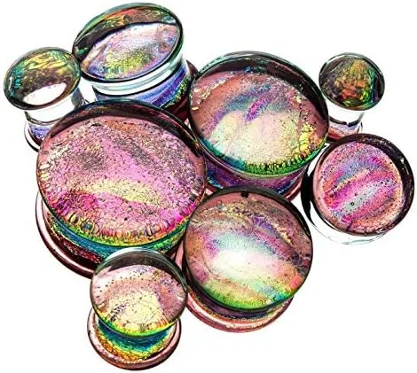 Vista 4 de Pierced Owl - Purple Multicolor Sparkling Swirl Single Flared Glass Plugs, Sold as a Pair