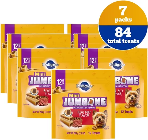 Vista 2 de Pedigree Mini Jumbone Golosinas para Perros Pequeños, Sabor a Carne de Res, 12 Golosinas (Paquete de 7)