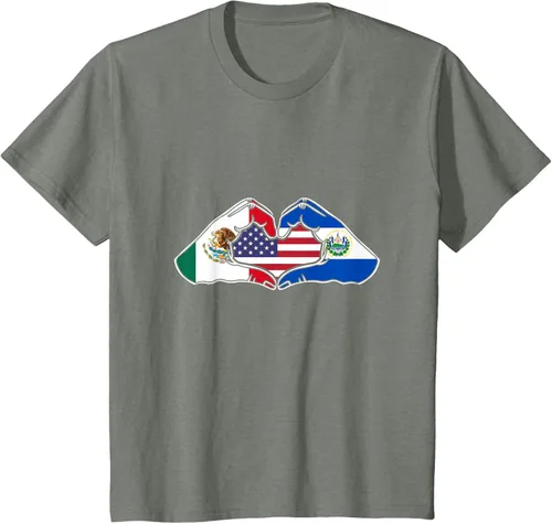 Vista 91 de Corazón manos México, El Salvador y Estados Unidos. Camiseta, Negro