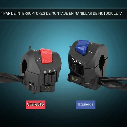 Vista 4 de Qiilu - Interruptor de manillar de motocicleta, 1 par de interruptor de montaje de manillar izquierdo y derecho de 7/8 pulgadas con bocina y control