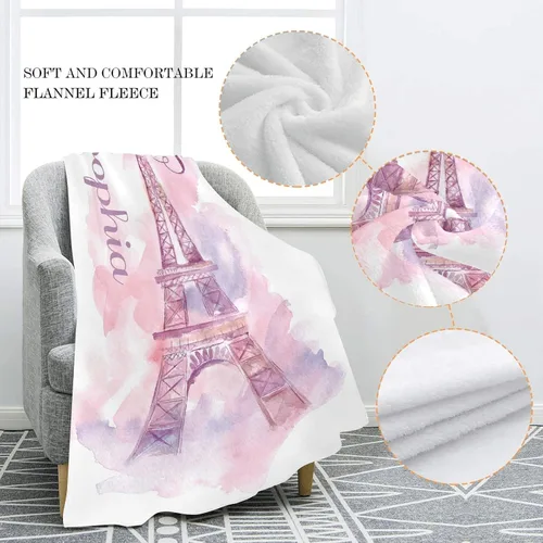 Vista 4 de XOZOTY Manta personalizada con diseño de torre de París en acuarela, para niños, recién nacidos, baby shower, regalo de mascotas, 30 x 40 pulgadas