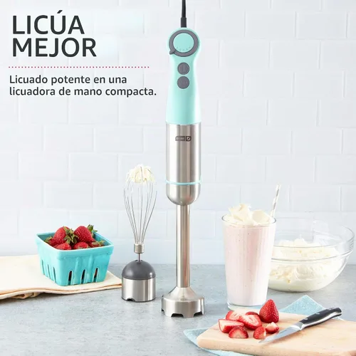 Vista 2 de Dash Chef Series - Batidora de mano de inmersión de 5 velocidades con cuchillas de acero inoxidable, accesorio para batidora y guía de recetas