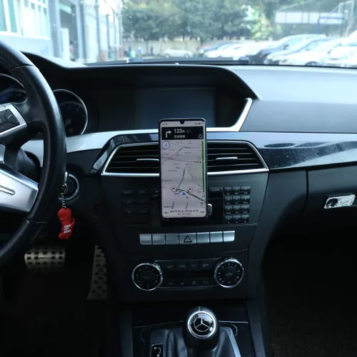 Vista 6 de Soporte para teléfono móvil de aleación de aluminio negro en la rejilla central del aire del automóvil, accesorios para Mercedes Benz Clase C W204