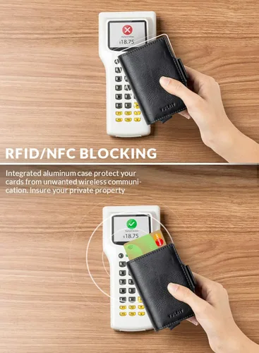 Vista 3 de VULKIT Tarjetero de crédito con bloqueo RFID de cuero automático, billetera desplegable delgada con clip para dinero, funda doble para tarjetas