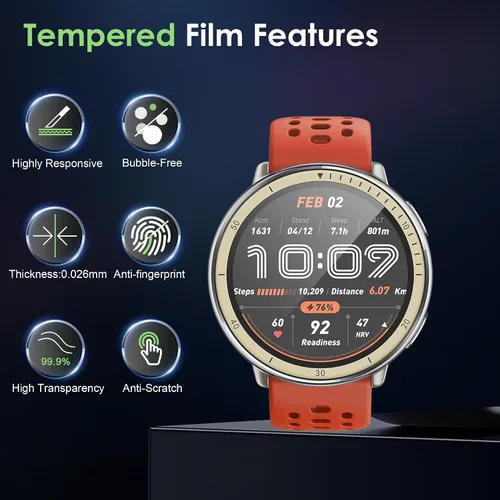 Vista 5 de Protector de pantalla compatible con Amazfit Active 2, antiarañazos, cobertura de pantalla completa 3D, compatible con fundas, HD Ultra, paquete de 3