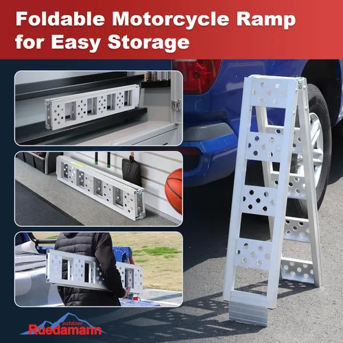 Vista 6 de Ruedamann 1 pieza rampa plegable de aluminio para motocicleta de 6 pies, capacidad de 440 libras, rampa portátil de 8 pulgadas de ancho