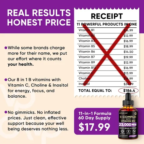 Vista 7 de Venture Pal Vitamina B Complex Liquid Drops, B12 Metilcobalamina B9 Fólico B1, B2, B3, B5, B6, B7 - Vitamina C, colina, inositol, metabolismo