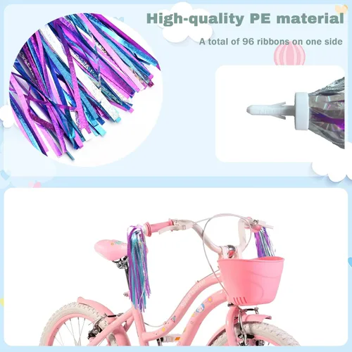 Vista 3 de Campana de bicicleta para niños con 2 piezas de serpentinas de bicicleta para niñas, lindos accesorios para bicicletas de niños