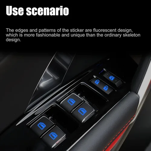 Vista 7 de Adhesivo luminoso para interruptor de control de automóvil, calcomanías brillantes de seguridad nocturna para manija de puerta exterior