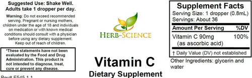 Vista 4 de Vitamina C líquida: ácido ascórbico prensado en frío, de alta absorción, vegano, sin alcohol, gotas de vitamina C sublinguales, sin sabores