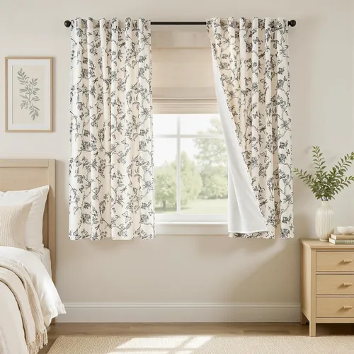 Vista 33 de Lazzzy Cortinas de lino floral verde con bolsillo para barra de granja, 50 Charlotte Verde