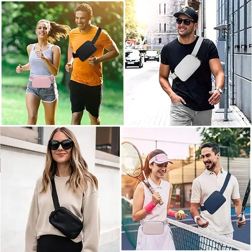 Vista 6 de Riñonera con correa ajustable, cangurera cruzada para mujer, riñonera de moda, mini bolsa de cintura para entrenamiento, correr, viajar, senderismo