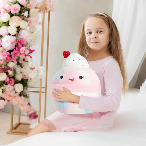 Vista 6 de Almohada de peluche para niños y niñas, 12 Plush Stuffed Gift Pillow Animals for Kids Boys Girls 12 Macaron Original Plushie Cupcake Pink Ice