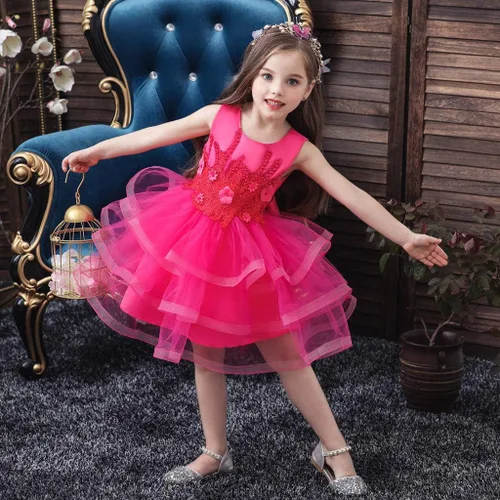 Vista 6 de Vestido de tul con flores para niñas pequeñas, vestido formal de fiesta de cumpleaños, vestido de fiesta de lentejuelas para desfiles, vestido tutú