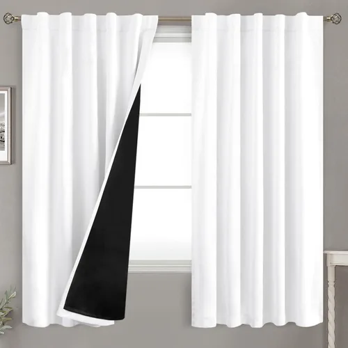 Vista 136 de BGment Cortinas 100% opacas beige de 63 pulgadas de largo con forro aislante térmico, bolsillo para varilla y lengüeta trasera de doble capa
