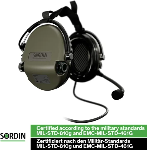 Vista 6 de Sordin MIL CC Ear Muffs - Military Ear Defenders w/Radio Connection, Microphone & Neckband - Tactical Earmuffs Verde
