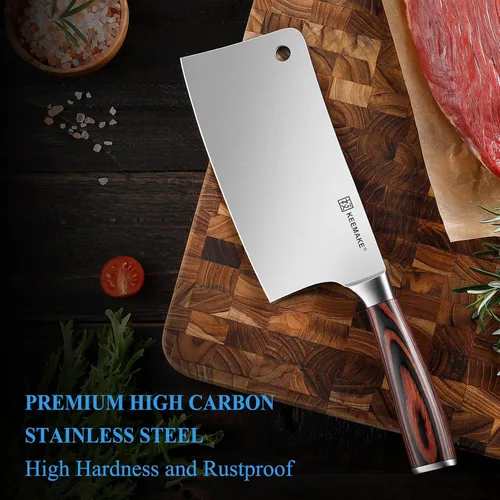 Vista 6 de Cuchillo KEEMAKE de 7 pulgadas, cuchillo para carne de servicio pesado con acero alemán de alto carbono inoxidable 1.4116, cuchillo de verduras