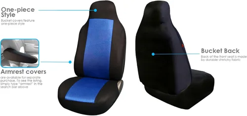 Vista 4 de FH Group Juego completo de fundas de asiento de coche con respaldo alto, ajuste universal, accesorios de automóvil, fundas de asiento delantero, Azul
