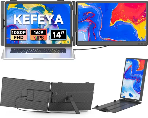 Vista 10 de KEFEYA Extensor de Pantalla para Laptop, Extensión de Monitor Portátil de 14" FHD 1080P IPS de Doble Pantalla, Monitor Portátil para Laptops
