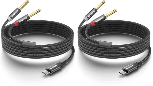 Vista 9 de Smithok Cable divisor estéreo USB C a doble de 0.250 in y 1/4 pulgadas, USB tipo C a cable de audio TS dual de 0.250 in 1/4 pulgadas para iPhone