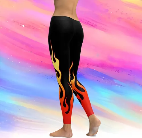 Vista 4 de Leggings de yoga adelgazantes de Navidad, cintura alta, degradado de fuego, pantalones largos de Halloween, talla grande, para gimnasio, deportes